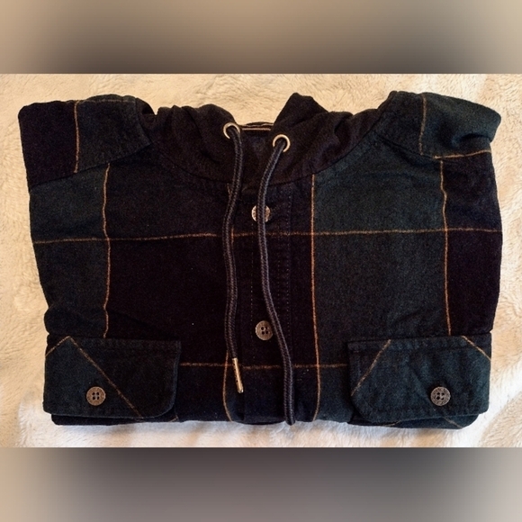 KOLBY CLASSIC 2 POCKET HOODIE Green & Black Plaid Flannel Size L - Picture 8 of 10